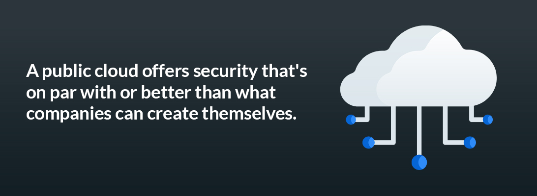 A public cloud offers security that's on par with or better than what companies can create themselves.